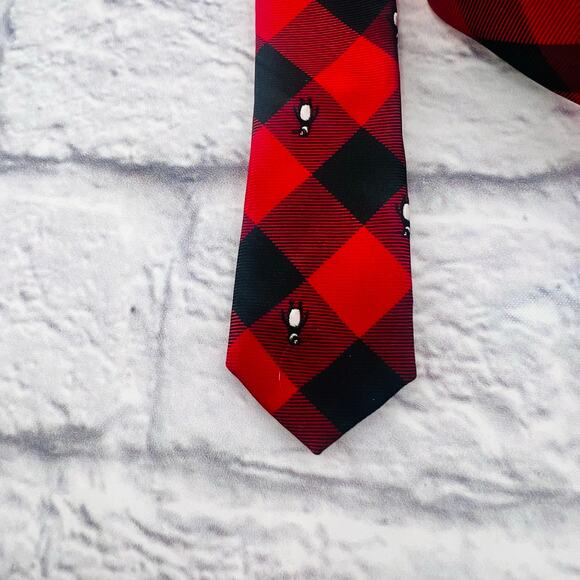 TOMMY HILFIGER Men's Buffalo Check Penguin Silk Neck Tie Red/Black 3.5"x60" - Picture 3 of 5